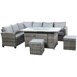 Outdoor Living The Conwy 8 Seater Gas Firepit Rattan Dining Set Dark Grey - Wilko - thumbnail 4