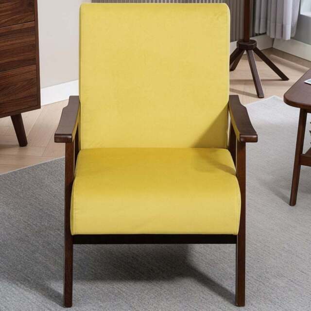 Portland Champagne Velvet Solid Wood Frame Armchair - Size: Single - Yellow - Wilko