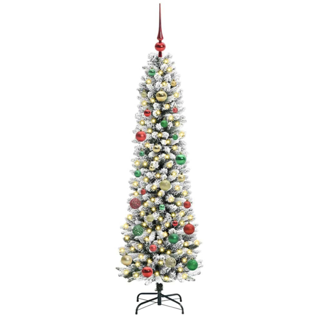 vidaXL Pre-Lit Warm White LED Multicolour Baubles White Artificial Christmas Tree with Stand 4.9ft - Wilko - image 1