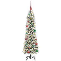 vidaXL Pre-Lit Warm White LED Multicolour Baubles White Artificial Christmas Tree with Stand 4.9ft - Wilko