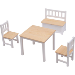 FurnitureHMD Kids 4 Seater White Pine Wood Table Chair and Storage Bench Set - White+Natural - Wilko - thumbnail 3