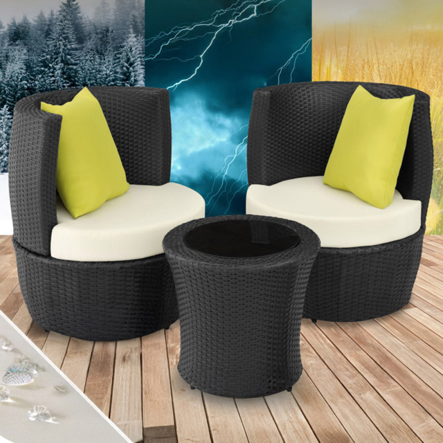 tectake Nizza 2 Seater Rattan Garden Bistro Set with Vase Black - Wilko - image 1