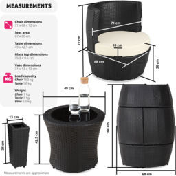 tectake Nizza 2 Seater Rattan Garden Bistro Set with Vase Black - Wilko - thumbnail 7