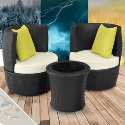 tectake Nizza 2 Seater Rattan Garden Bistro Set with Vase Black - Wilko - thumbnail 1