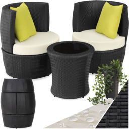 tectake Nizza 2 Seater Rattan Garden Bistro Set with Vase Black - Wilko - thumbnail 3