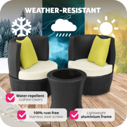 tectake Nizza 2 Seater Rattan Garden Bistro Set with Vase Black - Wilko - thumbnail 4