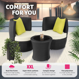tectake Nizza 2 Seater Rattan Garden Bistro Set with Vase Black - Wilko - thumbnail 5
