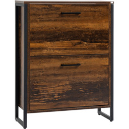 HOMCOM 2 Flip Down Drawer Rustic Brown Shoe Cabinet - Size: 85 x 23.5 cm x 64cm - Wilko - thumbnail 3