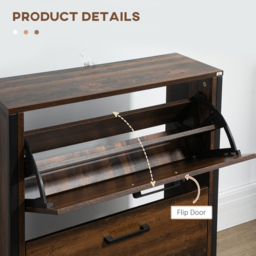 HOMCOM 2 Flip Down Drawer Rustic Brown Shoe Cabinet - Size: 85 x 23.5 cm x 64cm - Wilko - thumbnail 6