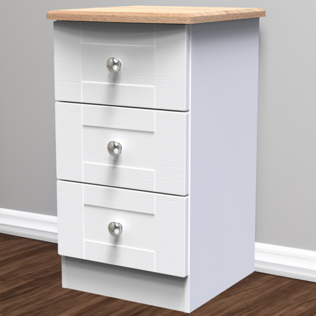 Crowndale Sussex 3 Drawer White Ash and Bardolino Oak Bedside Table Ready Assembled - Wilko - image 1