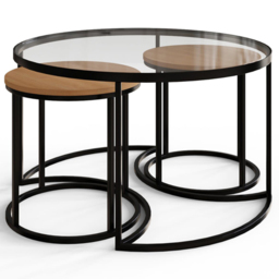 GFW Femi Oak Glass Top Nest of Tables Set of 3 - Size: 44.5 x 80 x 80cm - Oak/Black - Wilko - thumbnail 5
