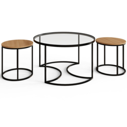 GFW Femi Oak Glass Top Nest of Tables Set of 3 - Size: 44.5 x 80 x 80cm - Oak/Black - Wilko - thumbnail 3