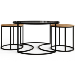 GFW Femi Oak Glass Top Nest of Tables Set of 3 - Size: 44.5 x 80 x 80cm - Oak/Black - Wilko - thumbnail 7