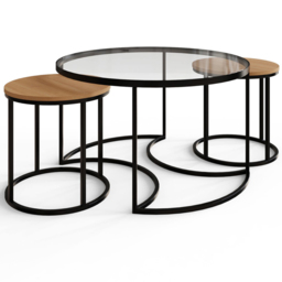 GFW Femi Oak Glass Top Nest of Tables Set of 3 - Size: 44.5 x 80 x 80cm - Oak/Black - Wilko - thumbnail 4