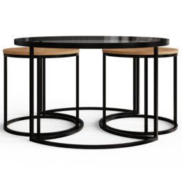 GFW Femi Oak Glass Top Nest of Tables Set of 3 - Size: 44.5 x 80 x 80cm - Oak/Black - Wilko - thumbnail 6
