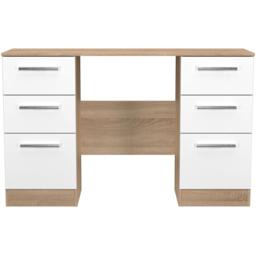 Crowndale Contrast 6 Drawer White Matt and Bardolino Oak Kneehole Desk Ready Assembled - Size: 80 x 125 x 39cm - White Matt & Bardolino Oak - Wilko - thumbnail 3