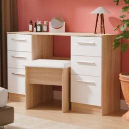 Crowndale Contrast 6 Drawer White Matt and Bardolino Oak Kneehole Desk Ready Assembled - Size: 80 x 125 x 39cm - White Matt & Bardolino Oak - Wilko