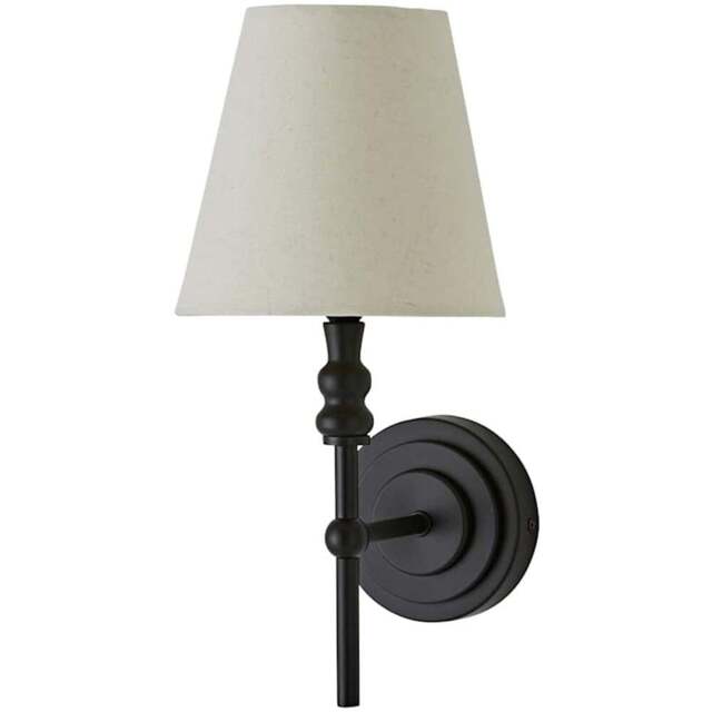 ValueLights Maggie Linen Shade Black Candlestick LED Wall Light with Bulb - Size: 38.5 x 21.5 x 18cm - Wilko - image 1
