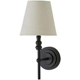 ValueLights Maggie Linen Shade Black Candlestick LED Wall Light with Bulb - Size: 38.5 x 21.5 x 18cm - Wilko