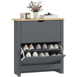 HOMCOM 2 Flip Down Door Charcoal Grey Shoe Cabinet - Size: 80 x 26 x 72cm - Wilko - thumbnail 3