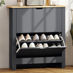 HOMCOM 2 Flip Down Door Charcoal Grey Shoe Cabinet - Size: 80 x 26 x 72cm - Wilko