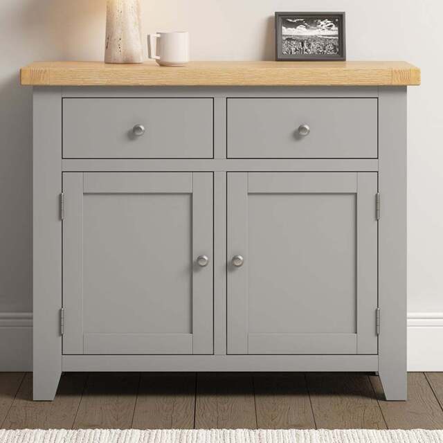 Seconique Windsor 2 Door 2 Drawer Pebble Grey and Oak Sideboard - Size: 81.5 x 97 x 40cm - Pebble Grey/Oak - Wilko - image 1