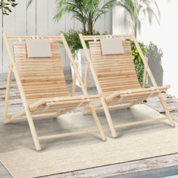 Costway Natural 3 Level Adjustable Reclining Lounger - Size: 2 Seater - Cream - Wilko - thumbnail 1