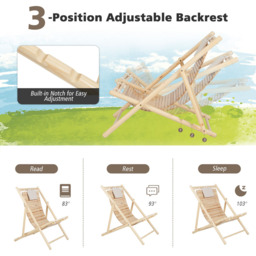 Costway Natural 3 Level Adjustable Reclining Lounger - Size: 2 Seater - Cream - Wilko - thumbnail 6