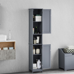 BATH VIDA Priano 2 Door Single Shelf Grey Floor Standing Bathroom Cabinet - Size: 170.6 x 30 x 30cm - Wilko - thumbnail 5