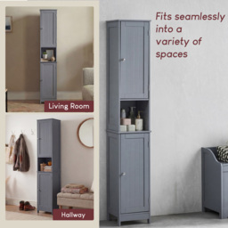 BATH VIDA Priano 2 Door Single Shelf Grey Floor Standing Bathroom Cabinet - Size: 170.6 x 30 x 30cm - Wilko - thumbnail 6