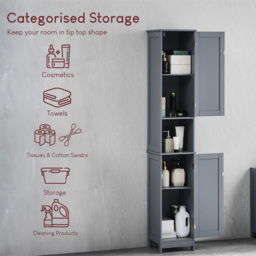 BATH VIDA Priano 2 Door Single Shelf Grey Floor Standing Bathroom Cabinet - Size: 170.6 x 30 x 30cm - Wilko - thumbnail 7