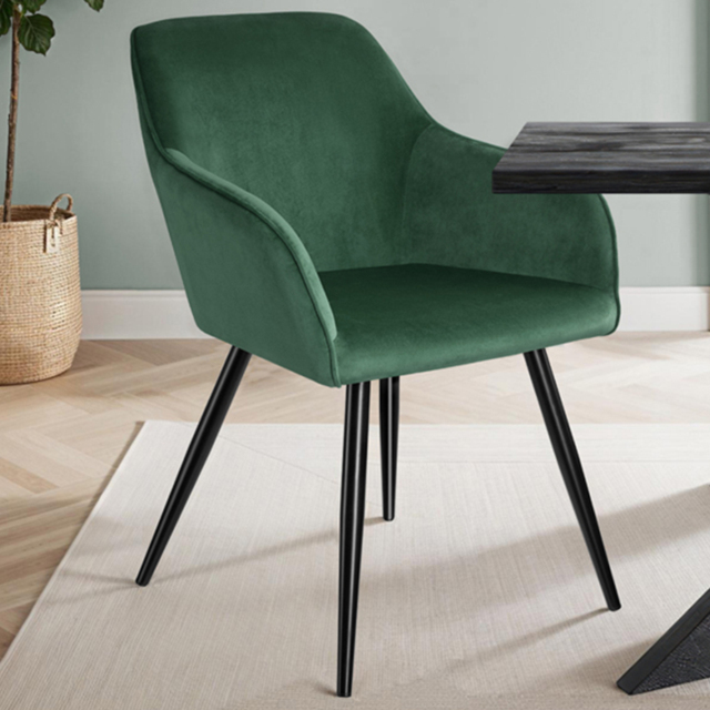 tectake Marilyn Set of 2 Dark Green and Black Velvet Look Padded Dining Chairs - Wilko