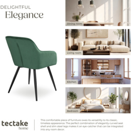 tectake Marilyn Set of 2 Dark Green and Black Velvet Look Padded Dining Chairs - Wilko - thumbnail 7
