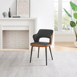 Furniturebox Koda Set of 2 Black and Tan Velvet Faux Leather Dining Chair - Wilko - thumbnail 6