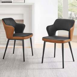 Furniturebox Koda Set of 2 Black and Tan Velvet Faux Leather Dining Chair - Wilko - thumbnail 1