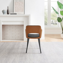 Furniturebox Koda Set of 2 Black and Tan Velvet Faux Leather Dining Chair - Wilko - thumbnail 7