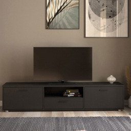 Furniture To Go Media 2 Door Single Drawer Black Wide TV Unit - Size: 39.8 x 177.2 x 38.4cm - Wilko