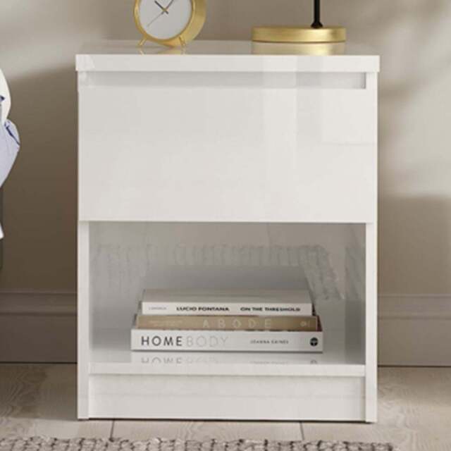 Florence Single Drawer Single Shelf White High Gloss Bedside Table - Furniture to Go - Wilko - image 1