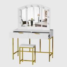 Kosy Koala Lilly 2 Drawer White and Gold Dressing Table Set with LED Mirror - Size: 153 x 100 x 40cm - Wilko - thumbnail 3