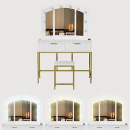 Kosy Koala Lilly 2 Drawer White and Gold Dressing Table Set with LED Mirror - Size: 153 x 100 x 40cm - Wilko - thumbnail 7