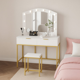 Kosy Koala Lilly 2 Drawer White and Gold Dressing Table Set with LED Mirror - Size: 153 x 100 x 40cm - Wilko - thumbnail 5