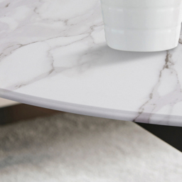 Furniturebox Arona Round White Marble Effect Glass Coffee Table with Black Legs - Size: 90 x 90 x 45cm - Wilko - thumbnail 3