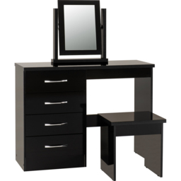 Seconique Nevada 4 Drawer Gloss Black Dressing Table Set with Mirror - Size: 40 x 100 x 77cm - Wilko - thumbnail 5