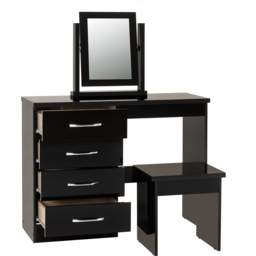 Seconique Nevada 4 Drawer Gloss Black Dressing Table Set with Mirror - Size: 40 x 100 x 77cm - Wilko - thumbnail 4