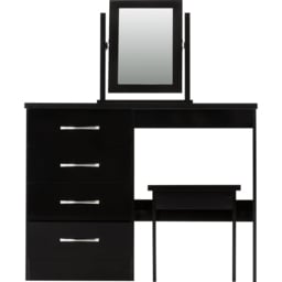 Seconique Nevada 4 Drawer Gloss Black Dressing Table Set with Mirror - Size: 40 x 100 x 77cm - Wilko - thumbnail 3
