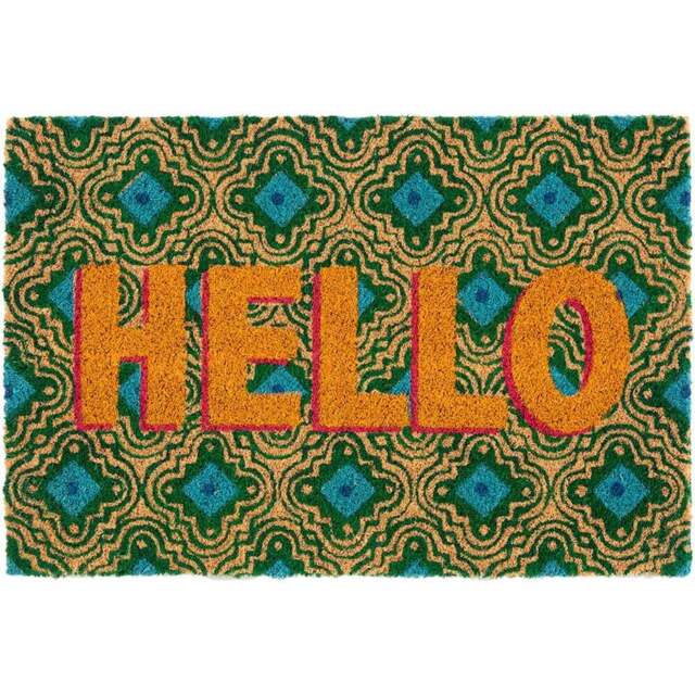 Eselle Astley Hello Printed Multicolour Coir Door Mat 40 x 60cm - Size: 40 x 60 x 1.5cm - Wilko - image 1
