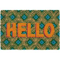 Eselle Astley Hello Printed Multicolour Coir Door Mat 40 x 60cm - Size: 40 x 60 x 1.5cm - Wilko - thumbnail 1