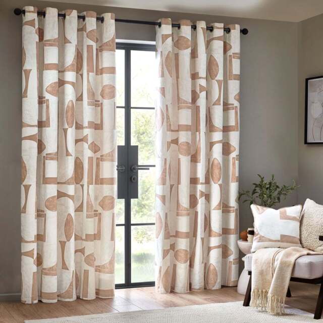 Hoem Carro Clay Abstract Eyelet Curtains 229 x 229cm - Size: W 229 x D 229cm - Pink - Wilko - image 1