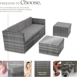 tectake Lignano 4 Seater Grey Rattan Garden Sofa Set - Wilko - thumbnail 4
