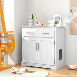 Costway 2 Drawer White Hidden Cat Washroom Side Cabinet - Size: 80 x 45 x 80cm - Multi - Wilko - thumbnail 3